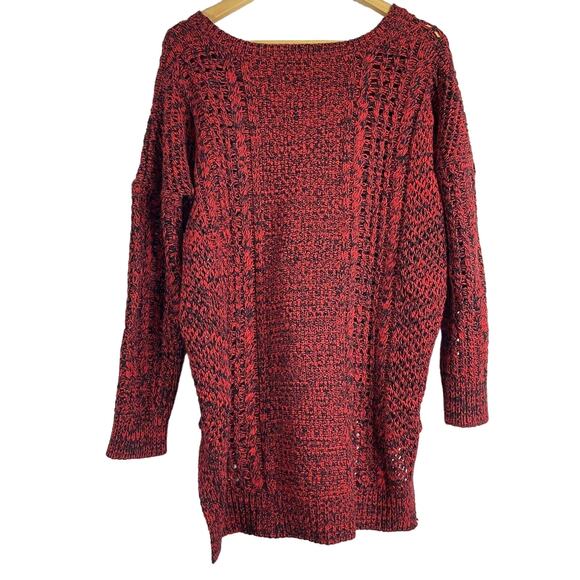 Express Sweater Cable Knit Women Sz S Red Black Oversized Slouchy Long Sleeve - Picture 5 of 10